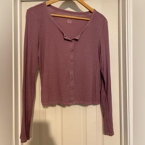 American Eagle Soft & Sexy Ribbed Top | Soft Purple Henley Top | Size L
